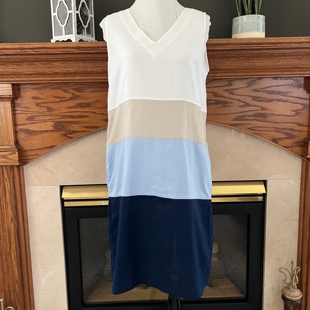 Blues & Greys Linen Blend Sleeveless Dress Size:‎ Small NWOT